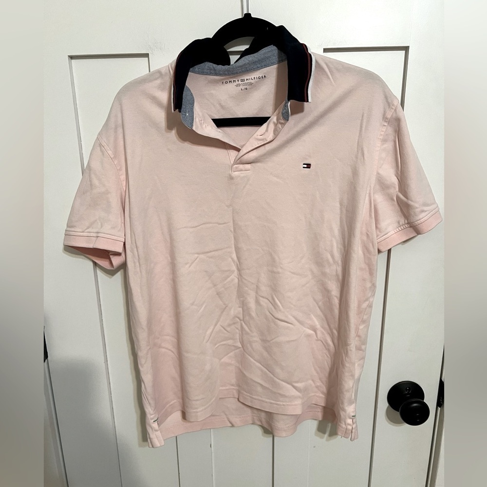 TOMMY HILFIGER Contrast Trim Short Sleeve Polo Shirt Men's Size L Pink